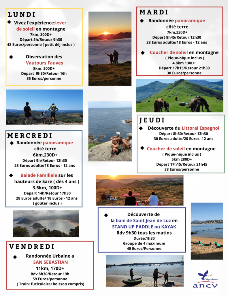 planning vacances paques - Laeti'tes Balades Pays Basque