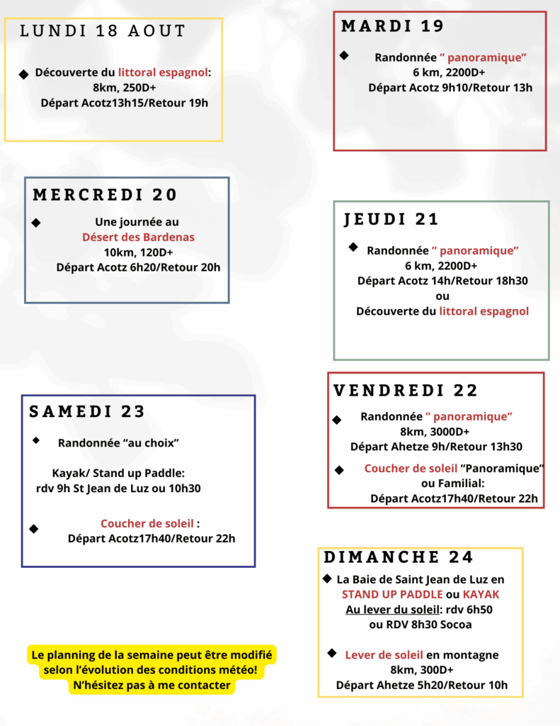 Planning 18 au 24 aout 1 - Laeti'tes Balades Pays Basque