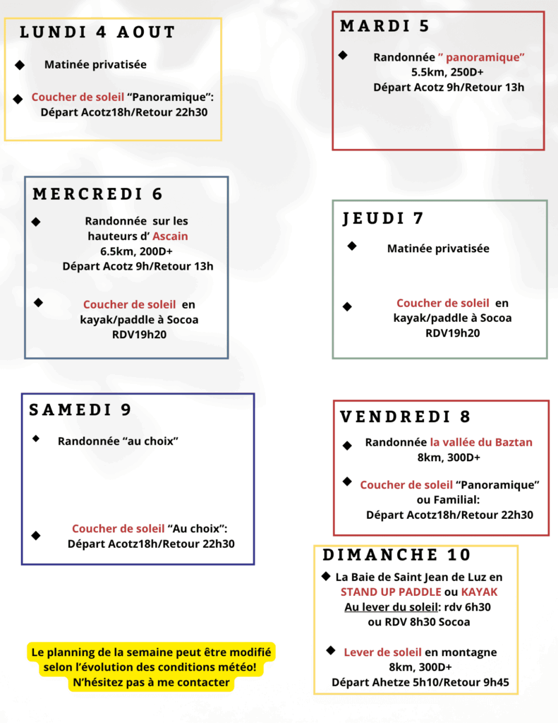 Planning 4 au 10 aout 1 - Laeti'tes Balades Pays Basque