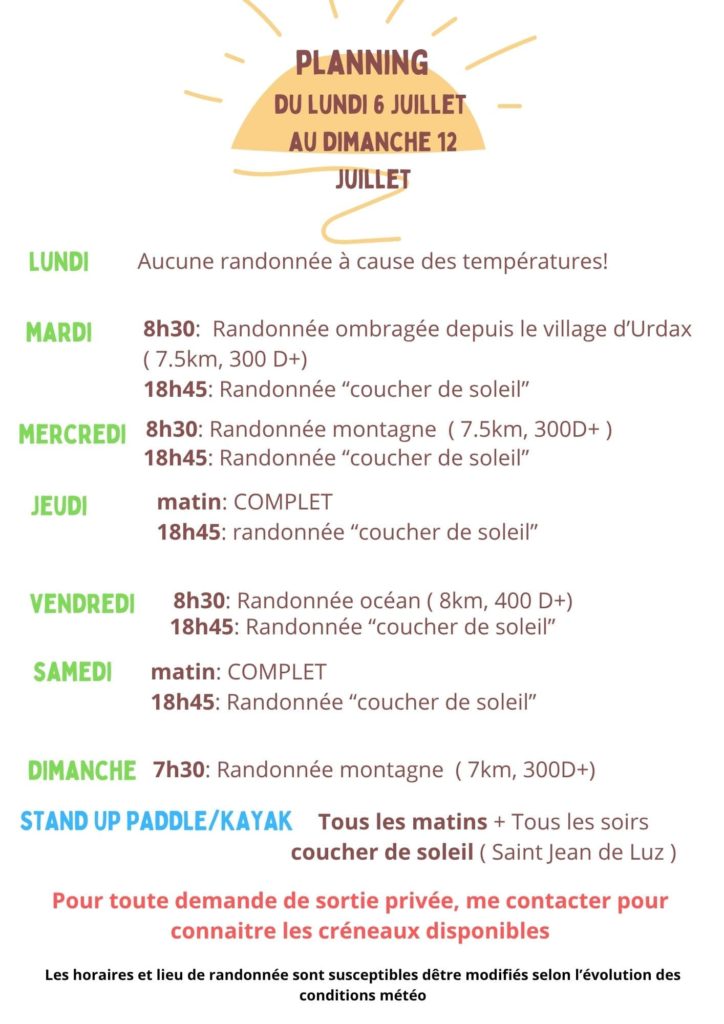 planning site 1 - Laeti'tes Balades Pays Basque
